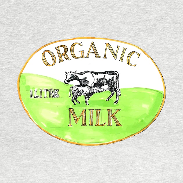 Cow Organic Milk Label Drawing by patrimonio